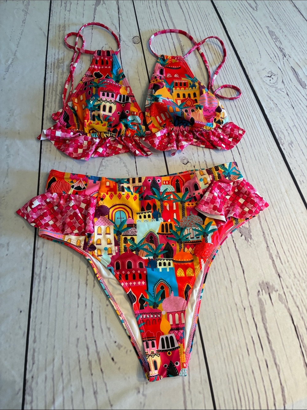 🎉NEW LISTING!🎉Sporlike Multicolor Patterned Bikini Swim Set - Bright Pink Accent